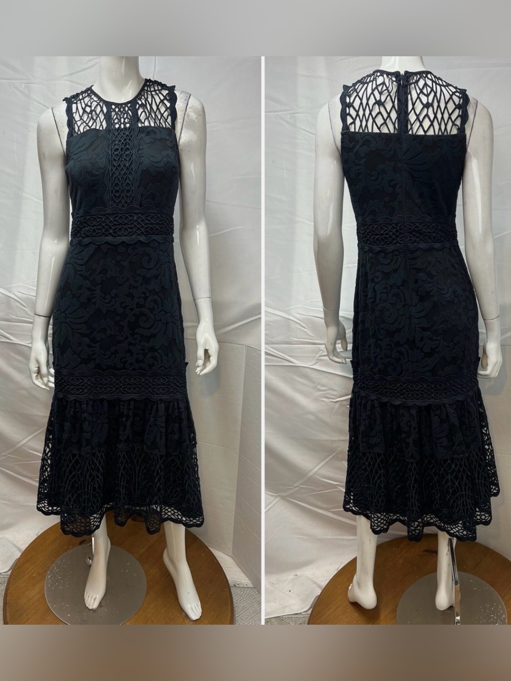 Antonio Melani Black Lace Crochet Midi Dress (8)
